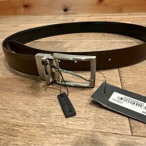 NWT - Men’s Reversible Black and Brown Leather Belt with Silver Buckle - sz 34